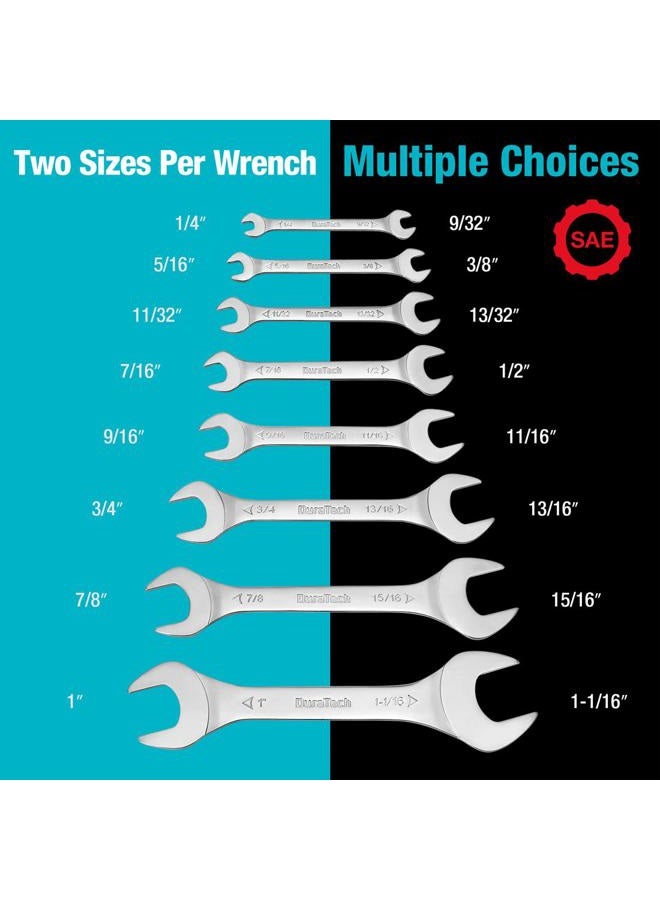 DURATECH Super-Thin Open End Wrench Set, SAE, 8-Piece, 1/4" to 1-1/16", CR-V, with Rolling Pouch - Image 2