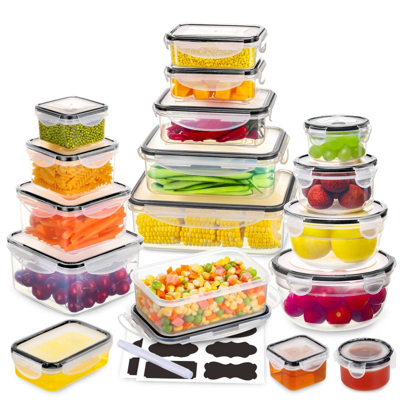 JSCARES 34 PCS Food Storage Containers Set with Airtight Lids (17 Lids &17 Containers) - BPA-Free Plastic Food Container for Kitchen Storage Organization  Fruit Meal-prep Containers with Labels & Marker - Image 1