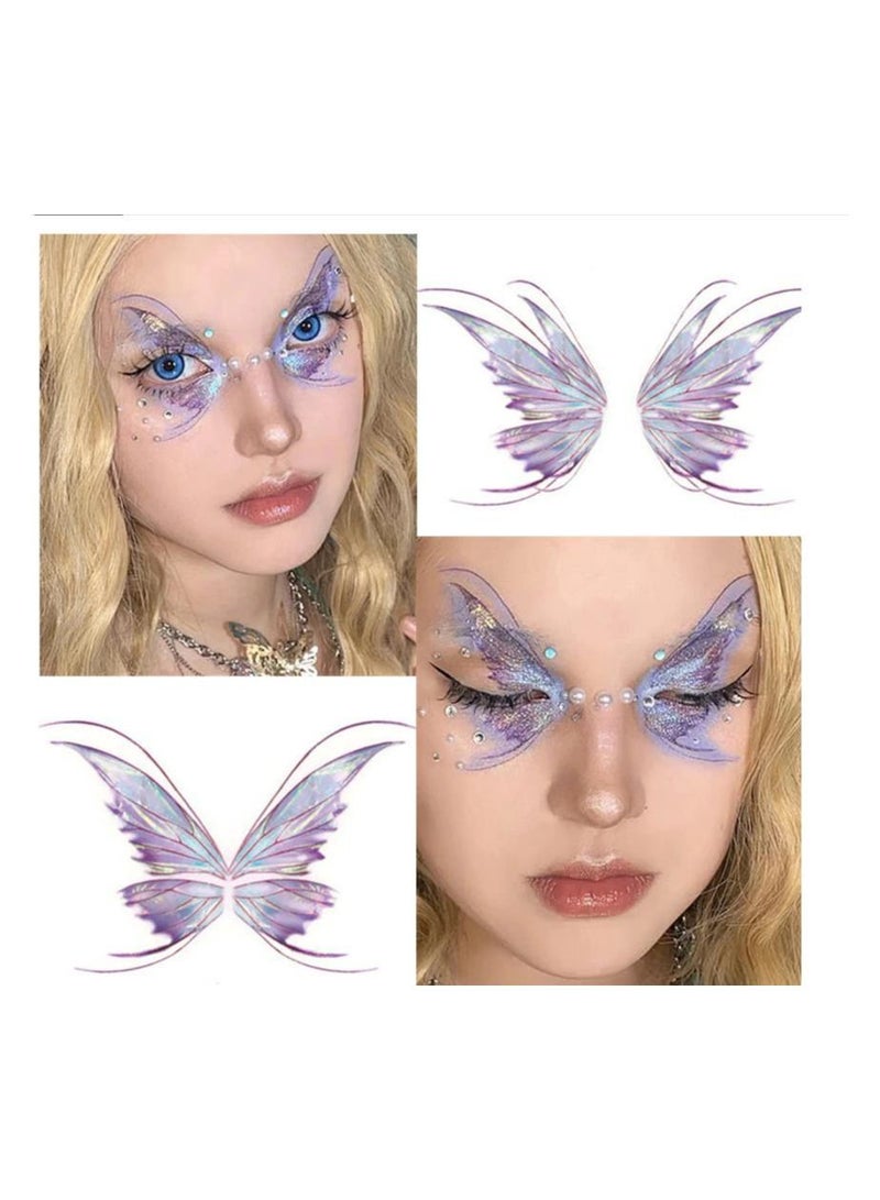 أجنحة الفراشة اللامعة ملصق تاتو مقاوم للماء للعيون والوجه واليد وفن الجسم تاتو مزيف لمكياج النساء في مهرجانات الرقص والموسيقى - Image 1