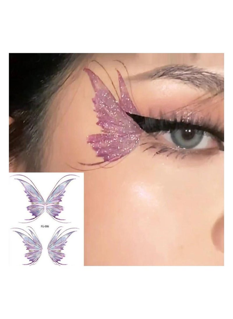 أجنحة الفراشة اللامعة ملصق تاتو مقاوم للماء للعيون والوجه واليد وفن الجسم تاتو مزيف لمكياج النساء في مهرجانات الرقص والموسيقى - Image 2