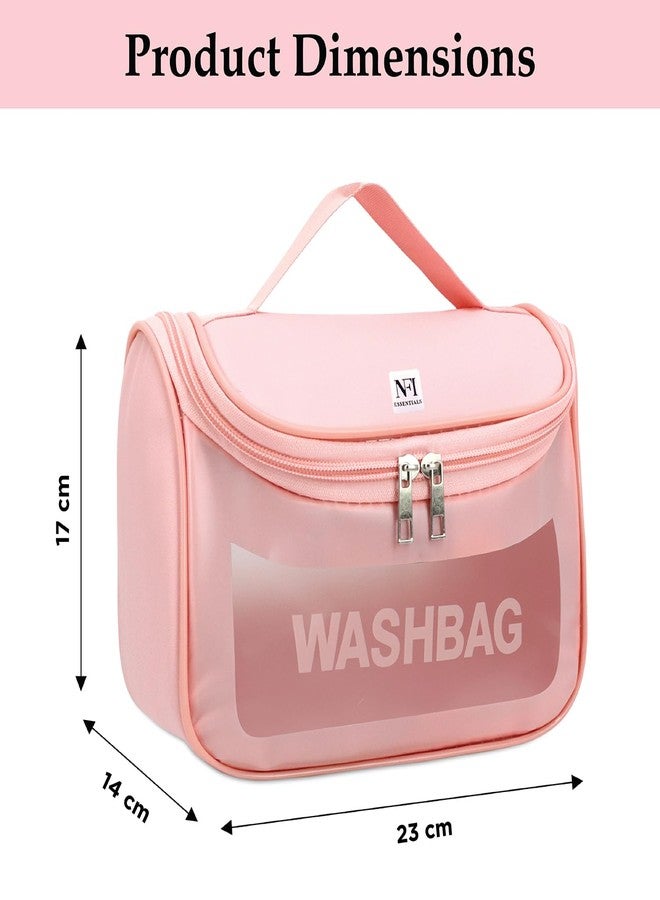 NFI essentials PU Transparent Cosmetic Organizer Bag with Hook, Washbag Pouch Travel Makeup Bag Portable Carry Toiletry Storage Bag Makeup Pouch for Women Girls Pack of 2 - Image 4