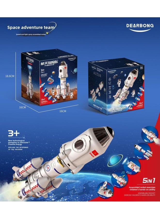 Space Expedition Team Acousto-optic Spray Assembled Aviation Model Simulation Launch Star Projection Educational Rocket Toy-Color:5-in -1 Space Expedition [color Box] Contains 2 Astronauts/spray/light/sound/projection  - Image 1