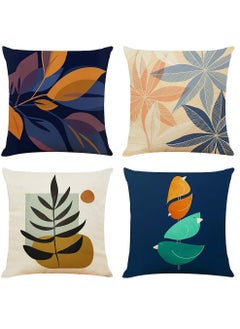 Excefore Pillow Cases, Decorative Pack of 4 Navy Blue Orange Cushion Covers 18x18 inch Linen Square Throw Pillow Covers for Living Room Sofa Couch Bed Pillowcases(45cm x 45cm)  - Image 1