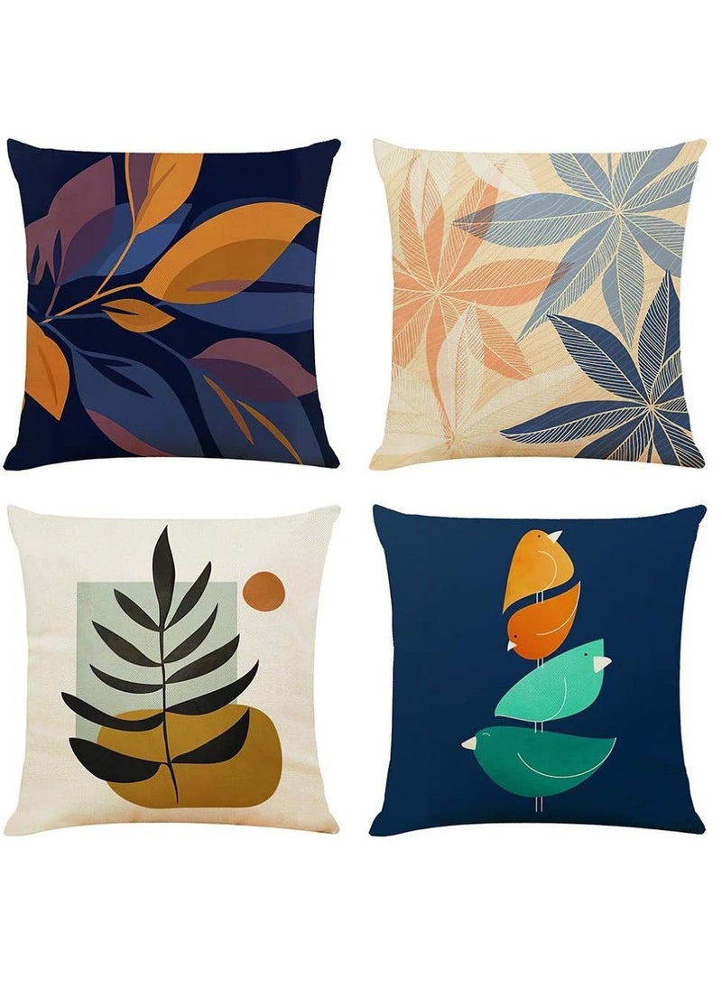 Excefore Pillow Cases, Decorative Pack of 4 Navy Blue Orange Cushion Covers 18x18 inch Linen Square Throw Pillow Covers for Living Room Sofa Couch Bed Pillowcases(45cm x 45cm)  - Image 1