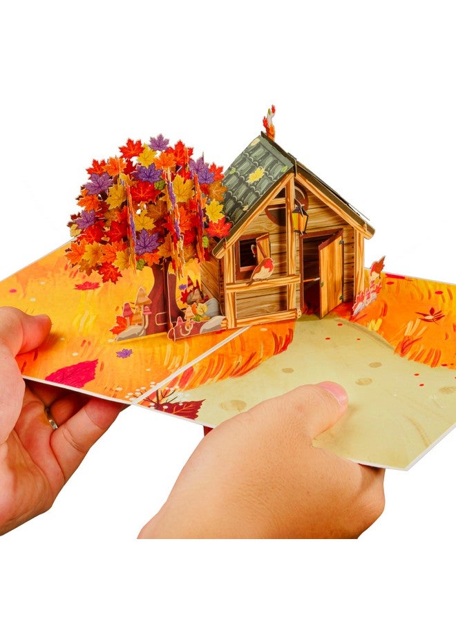 Paper Love Frndly Fall Pop Up Card, 3D Cozy Autumn Home, Handcrafted - 100% Recycled and Eco-Friendly, 8" x 6" Cover - with Removable Note Tag - Image 3