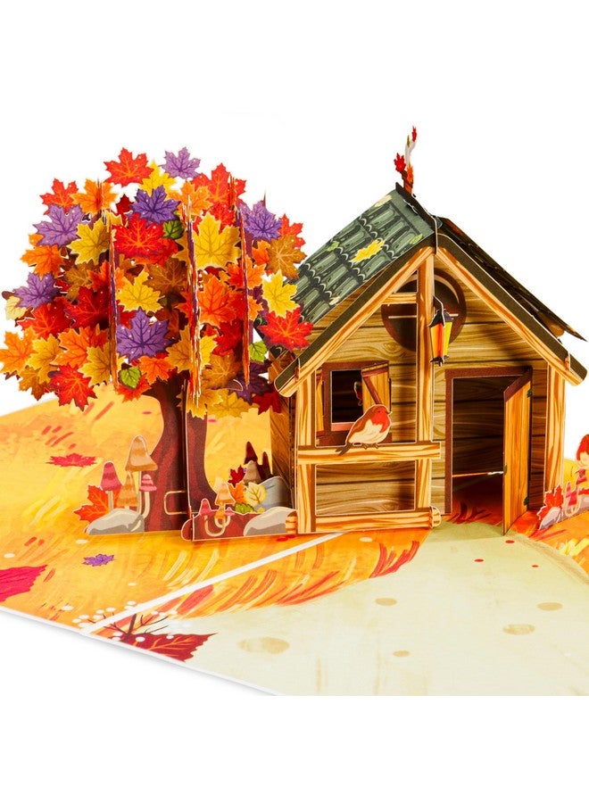 Paper Love Frndly Fall Pop Up Card, 3D Cozy Autumn Home, Handcrafted - 100% Recycled and Eco-Friendly, 8" x 6" Cover - with Removable Note Tag - Image 1