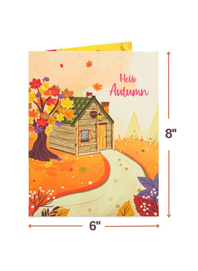 Paper Love Frndly Fall Pop Up Card, 3D Cozy Autumn Home, Handcrafted - 100% Recycled and Eco-Friendly, 8" x 6" Cover - with Removable Note Tag - Image 2
