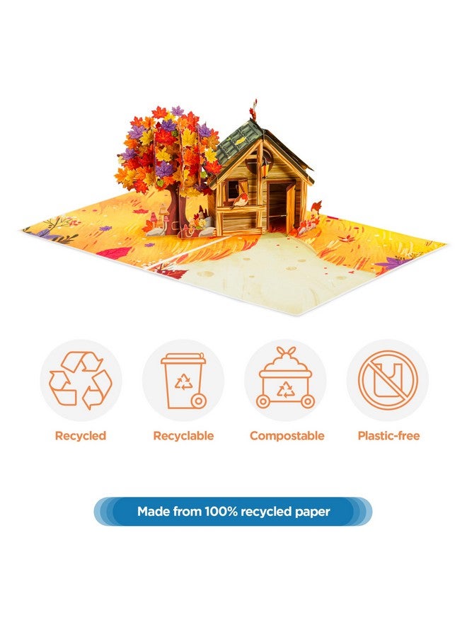 Paper Love Frndly Fall Pop Up Card, 3D Cozy Autumn Home, Handcrafted - 100% Recycled and Eco-Friendly, 8" x 6" Cover - with Removable Note Tag - Image 4
