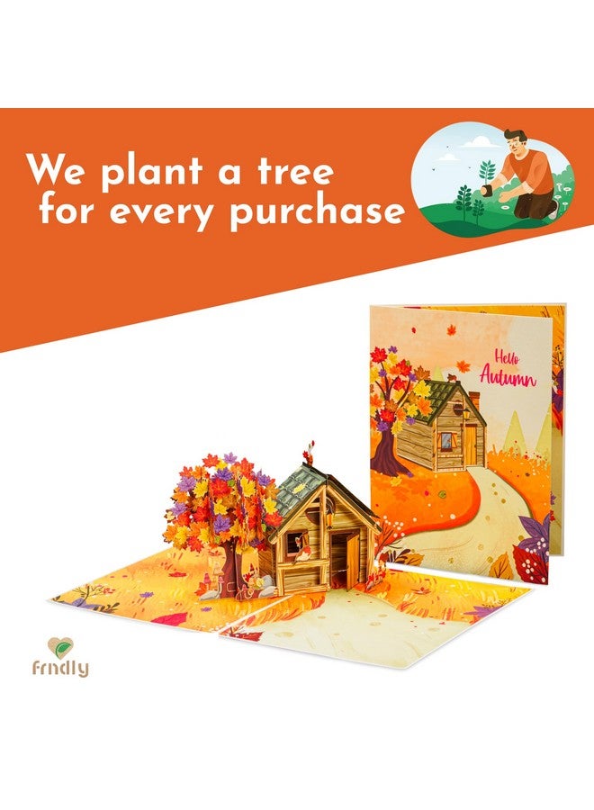 Paper Love Frndly Fall Pop Up Card, 3D Cozy Autumn Home, Handcrafted - 100% Recycled and Eco-Friendly, 8" x 6" Cover - with Removable Note Tag - Image 5