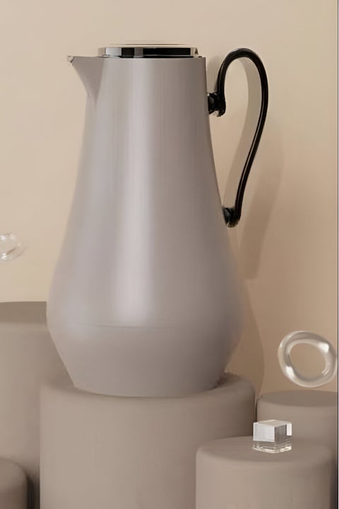 Plastic Tea/Coffee Flask 1 Liter Dark Grey/Black With Borosilicate Glass Inside