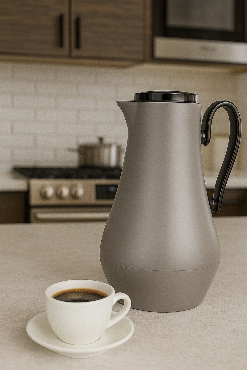 GAZELLA Plastic Tea/Coffee Flask 1 Liter Dark Grey/Black With Borosilicate Glass Inside - Image 2