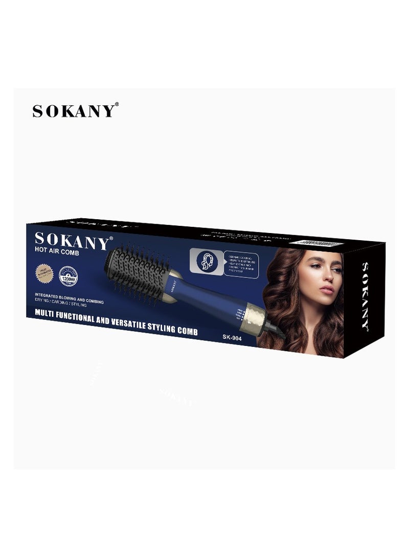 sokany Sokani SK-904 Hair Brush and Dryer, 1200 Watts, 3 in 1, Multi-Colour, Blue, with one year warranty - Image 1