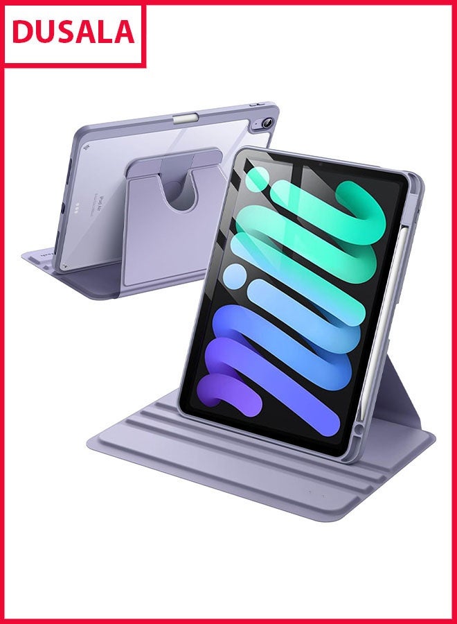 DUSALA Rotating Case for iPad mini (A17 Pro, 2024 Model, 7th Generation) / mini 6 (2021 Model, 6th Generation) with Pencil Holder,360 Degree Rotation Protective Stand Slim Cover Clear Back, Auto Wake/Sleep (iPad mini) - Image 1