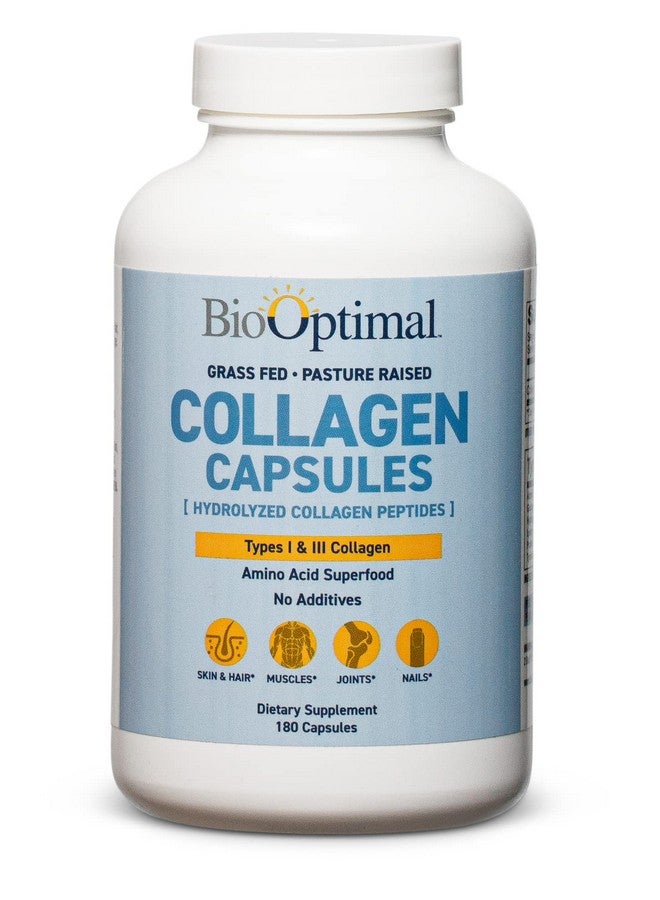 BioOptimal Collagen Peptides Capsules - Grass-Fed, Pasture-Raised Hydrolyzed Protein Supplement for Skin, Hair, & Nails - Non-GMO, Zero Sugar Daily Pills for Men & Women (180 Capsules) - Image 1