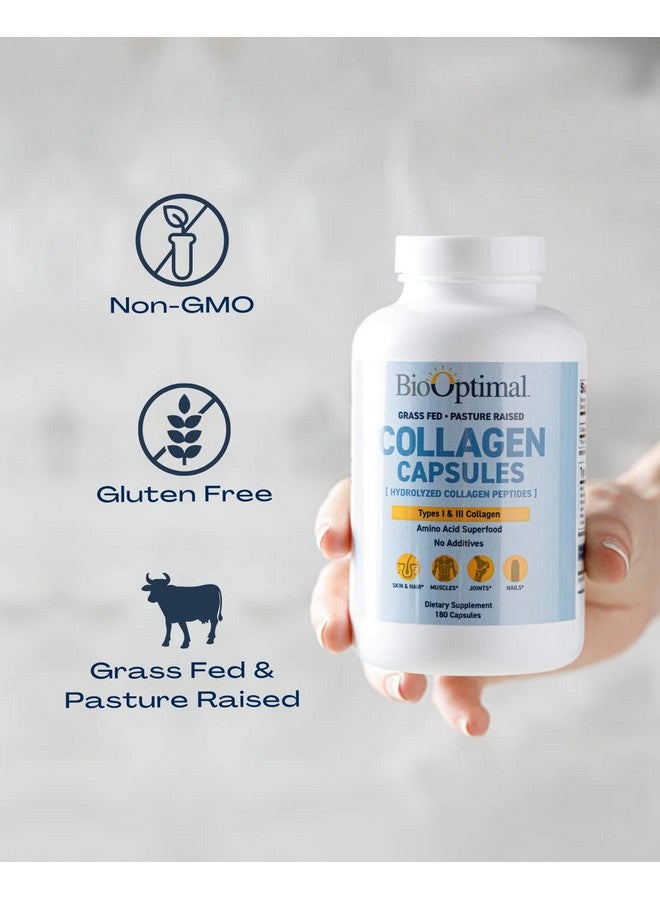 BioOptimal Collagen Peptides Capsules - Grass-Fed, Pasture-Raised Hydrolyzed Protein Supplement for Skin, Hair, & Nails - Non-GMO, Zero Sugar Daily Pills for Men & Women (180 Capsules) - Image 5