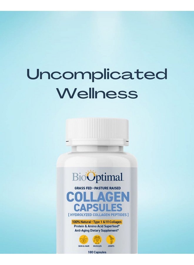 BioOptimal Collagen Peptides Capsules - Grass-Fed, Pasture-Raised Hydrolyzed Protein Supplement for Skin, Hair, & Nails - Non-GMO, Zero Sugar Daily Pills for Men & Women (180 Capsules) - Image 2