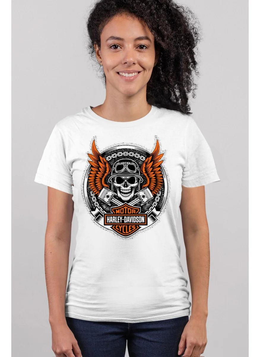 روك اند رول Biker Skull White Women's T-shirt
