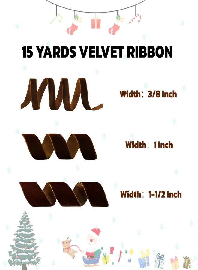Winjeto 15 Yards Velvet Ribbon 3/8 Inch Single Face Brown Velvet Ribbon Spool Prefect for Holiday Wedding, Ribbons for Gift Wrapping, Christmas Tree Ornaments Wreath Hair Bows, Ribbons for Crafts - Image 2