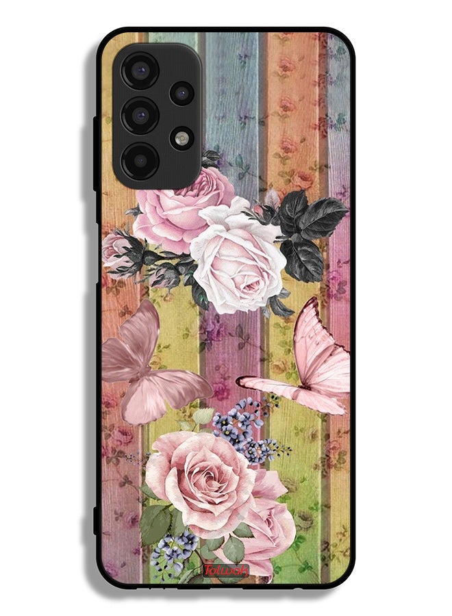 Tolwak Samsung Galaxy A13 4G Protective Case Cover Peach Butterflies And Roses - Image 1