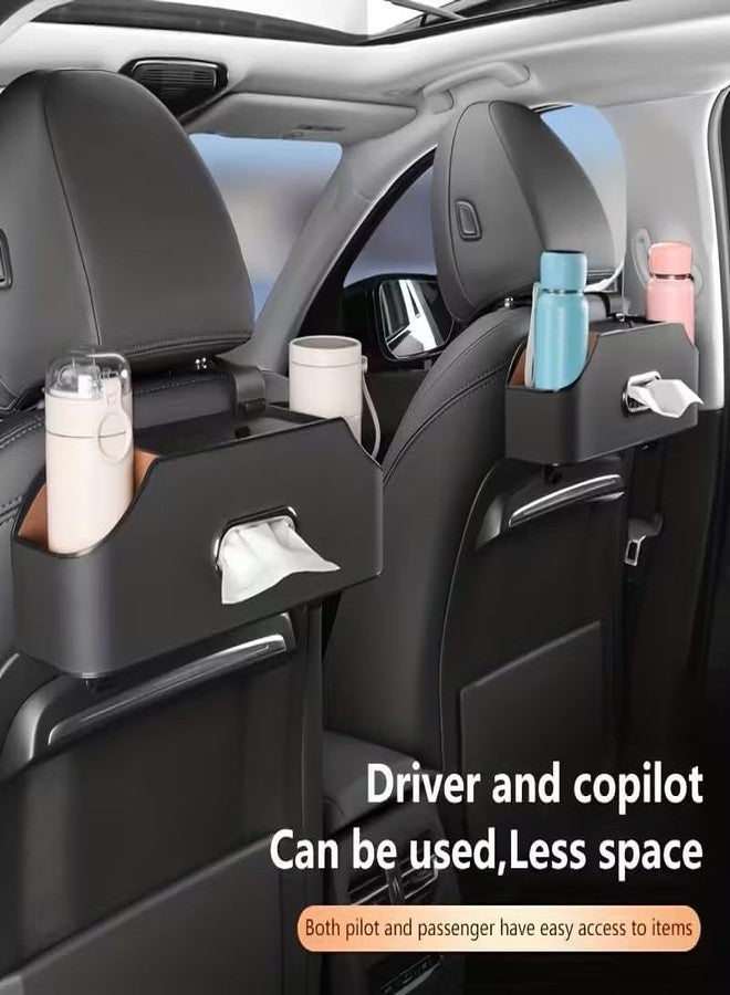 LASALE PU Leather Car Seat Back Organizer with Dual Hooks & Compartments | Universal Car Back Storage Box for Mobile, Snacks, Bottles, Tissue - Image 3