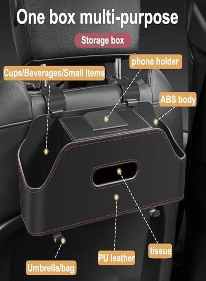 LASALE PU Leather Car Seat Back Organizer with Dual Hooks & Compartments | Universal Car Back Storage Box for Mobile, Snacks, Bottles, Tissue - Image 4
