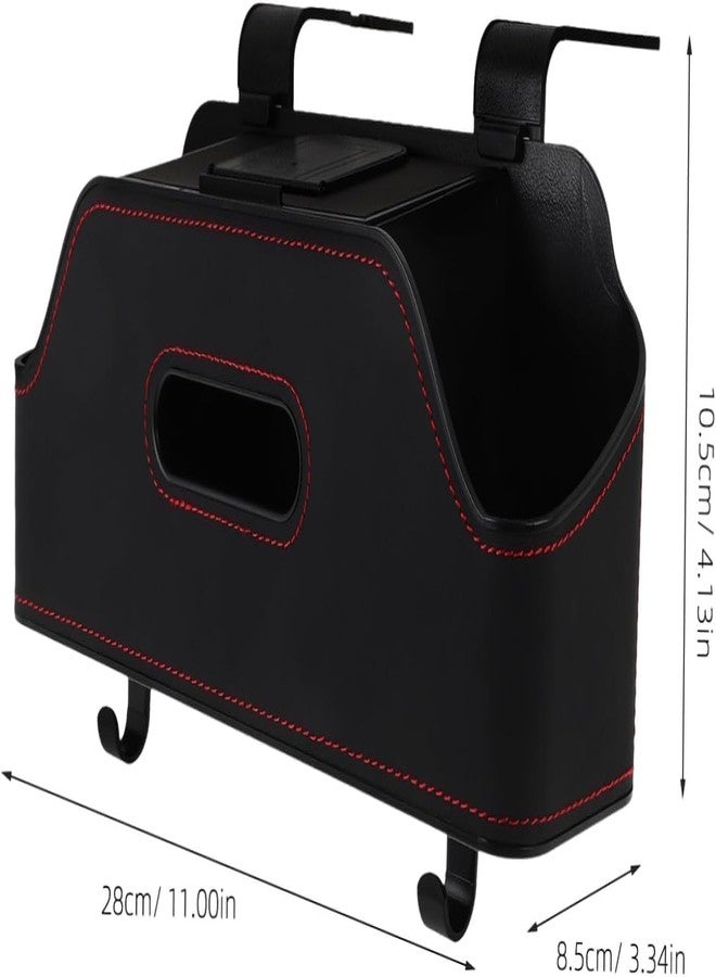 LASALE PU Leather Car Seat Back Organizer with Dual Hooks & Compartments | Universal Car Back Storage Box for Mobile, Snacks, Bottles, Tissue - Image 2