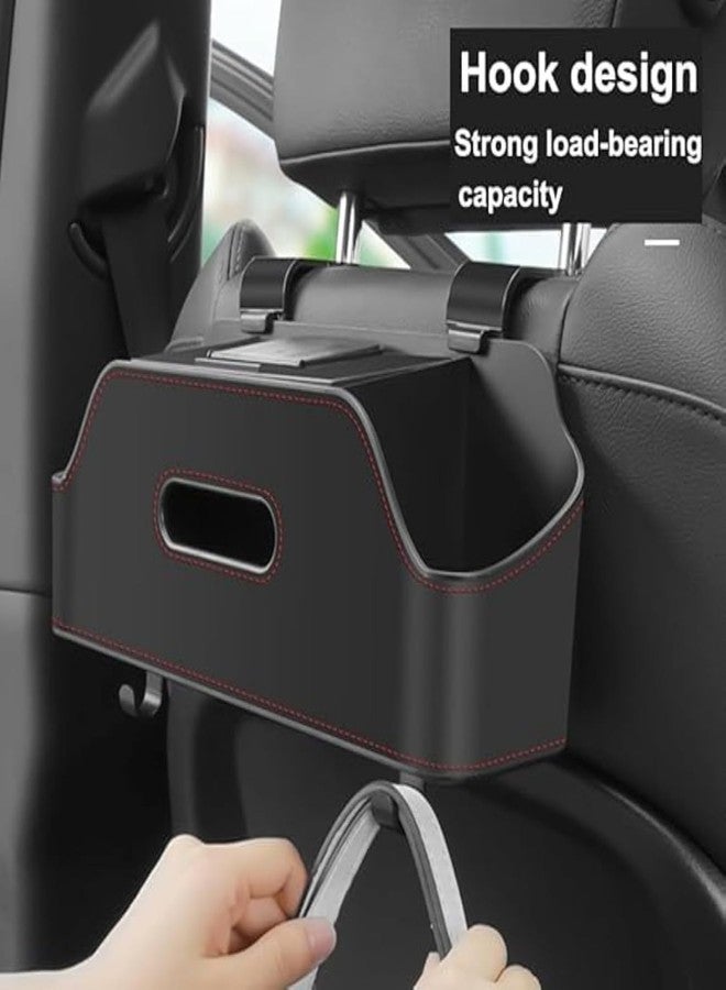 LASALE PU Leather Car Seat Back Organizer with Dual Hooks & Compartments | Universal Car Back Storage Box for Mobile, Snacks, Bottles, Tissue - Image 5
