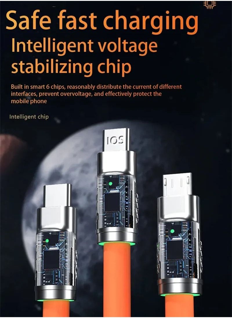 Generic - 3 in 1 Multi Charging Cable 120W Fast Charging Cable with Type-C Micro USB Port Connectors for iPhone  Samsung Xiaomi Huawei etc - Image 1