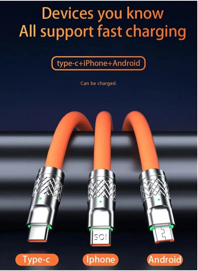Generic - 3 in 1 Multi Charging Cable 120W Fast Charging Cable with Type-C Micro USB Port Connectors for iPhone  Samsung Xiaomi Huawei etc - Image 1