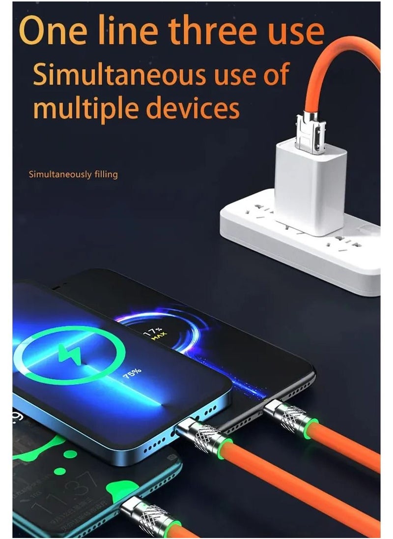 Generic - 3 in 1 Multi Charging Cable 120W Fast Charging Cable with Type-C Micro USB Port Connectors for iPhone  Samsung Xiaomi Huawei etc - Image 1