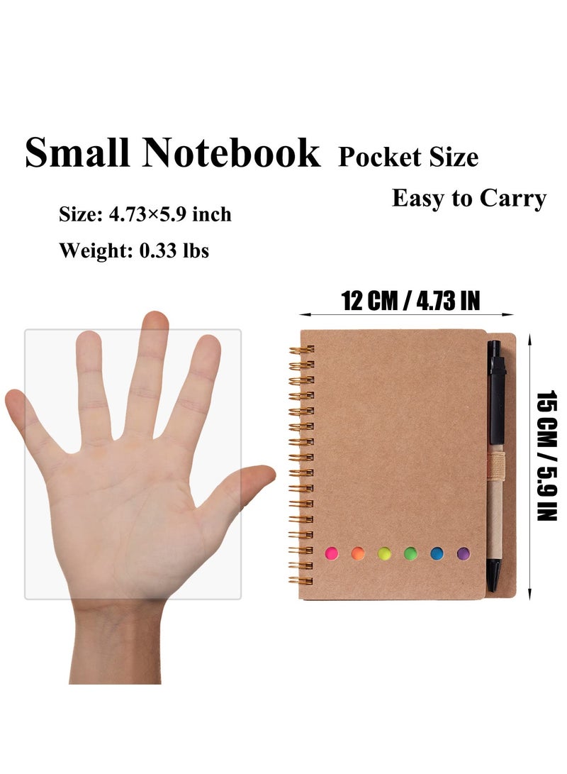 SYOSI Spiral Notebook, 3 Packs Kraft Paper Cover Notepad with Pen in Holder, Sticky Notes Page Marker Colored Index Tabs Flags Steno Pocket Business Notebook(Black Red Brown) - Image 4