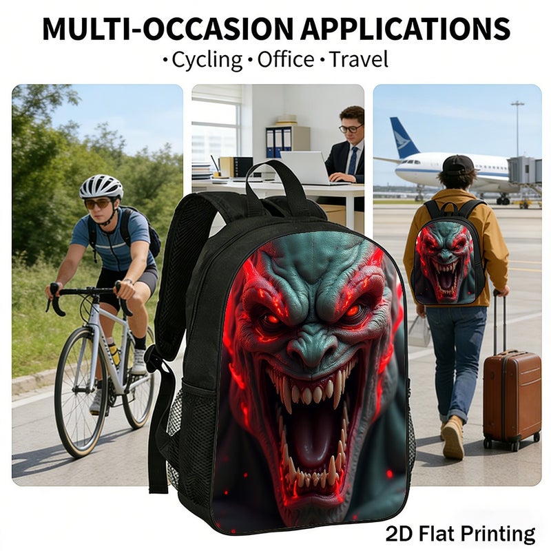 School fierce demon monster face Backpack Lightweight Water Resistant 2D Flat Print for travel outdoor party for Students - Image 5
