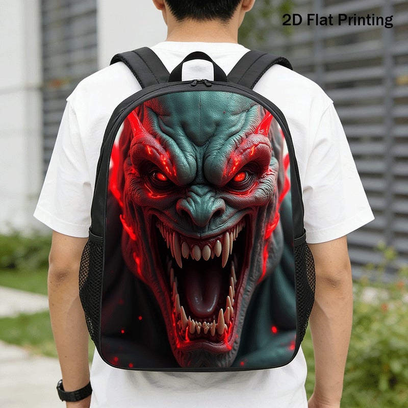 School fierce demon monster face Backpack Lightweight Water Resistant 2D Flat Print for travel outdoor party for Students - Image 1
