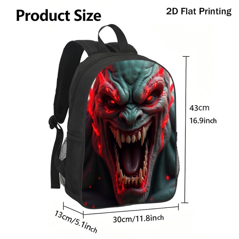 School fierce demon monster face Backpack Lightweight Water Resistant 2D Flat Print for travel outdoor party for Students - Image 3