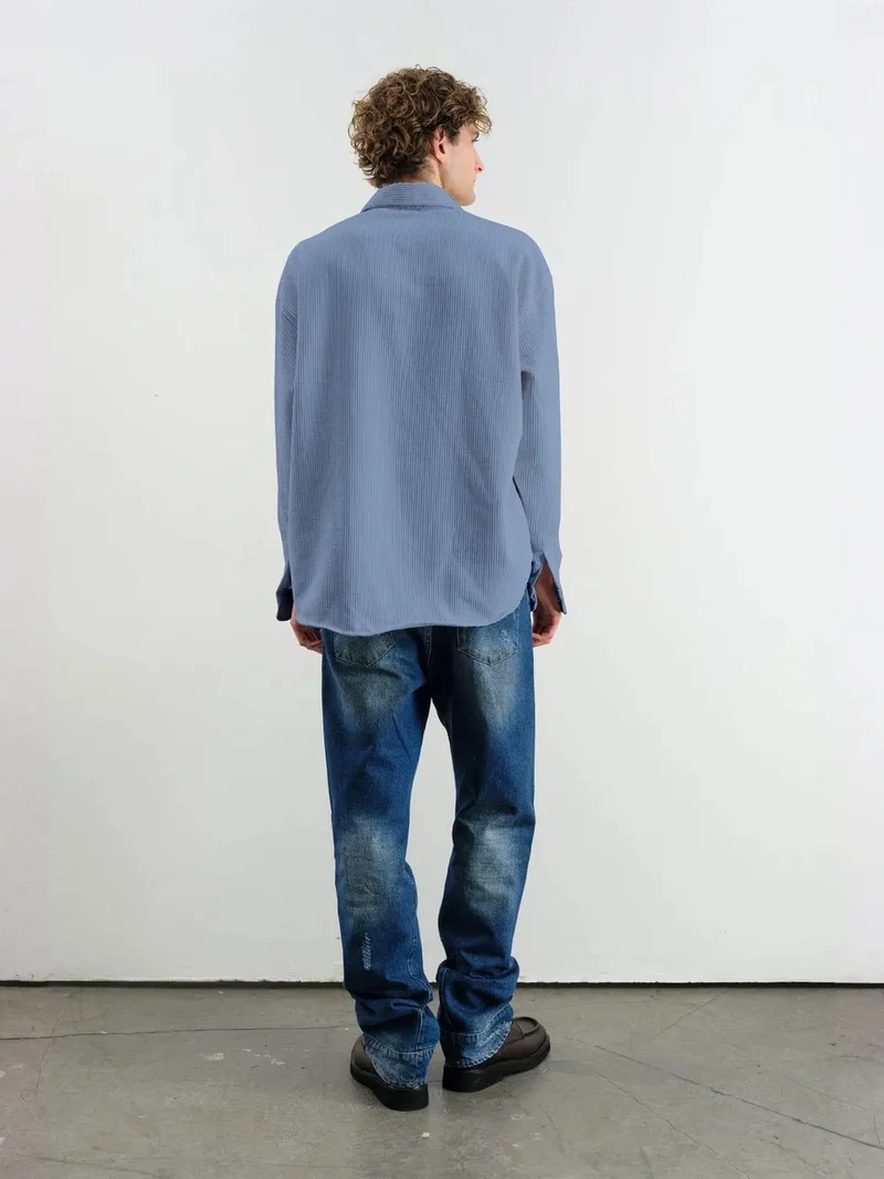 Giesto Maya Blue GIESTO Oversized Velvet Shirt for Men | Best Price UAE