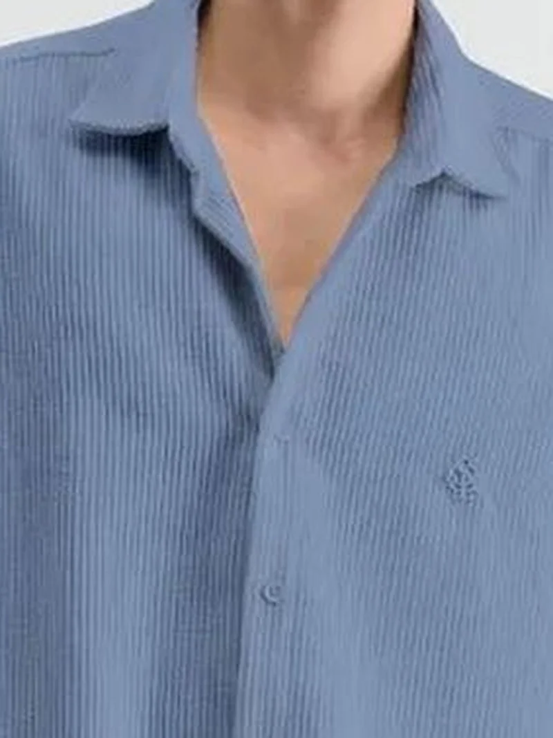 Giesto Maya Blue GIESTO Oversized Velvet Shirt for Men | Best Price UAE