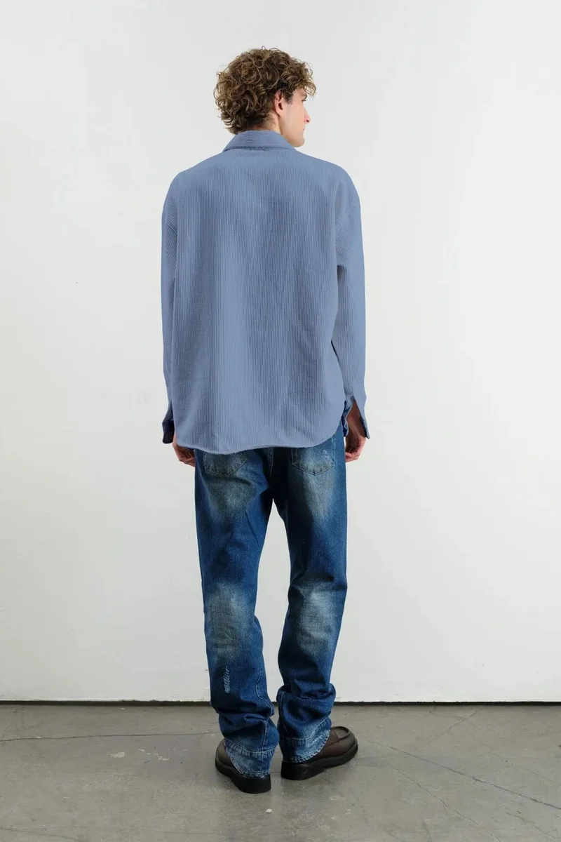 Giesto Maya Blue GIESTO Oversized Velvet Shirt for Men | Best Price UAE