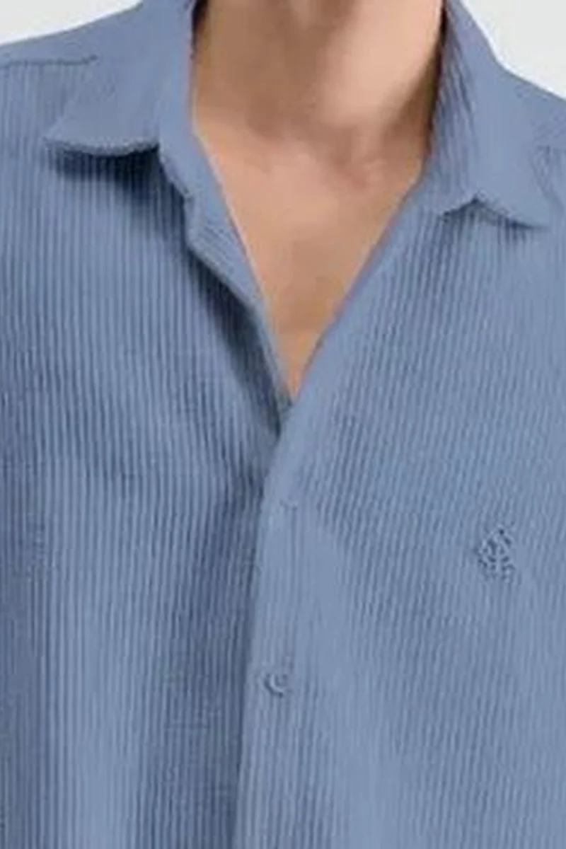 Giesto Maya Blue GIESTO Oversized Velvet Shirt for Men | Best Price UAE