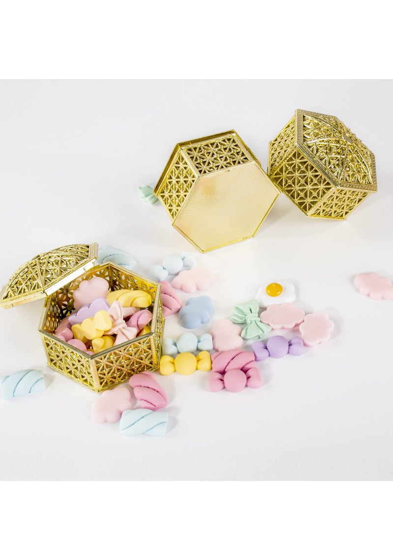 SOLARAE 12 Pcs Hexagon Candy Boxes Plastic Wedding Favor Boxes Candy Hollow Jars Candy Storage Boxes Gift Boxes for Wedding Baby Shower Birthday Party,Hexagon Gold - Image 3
