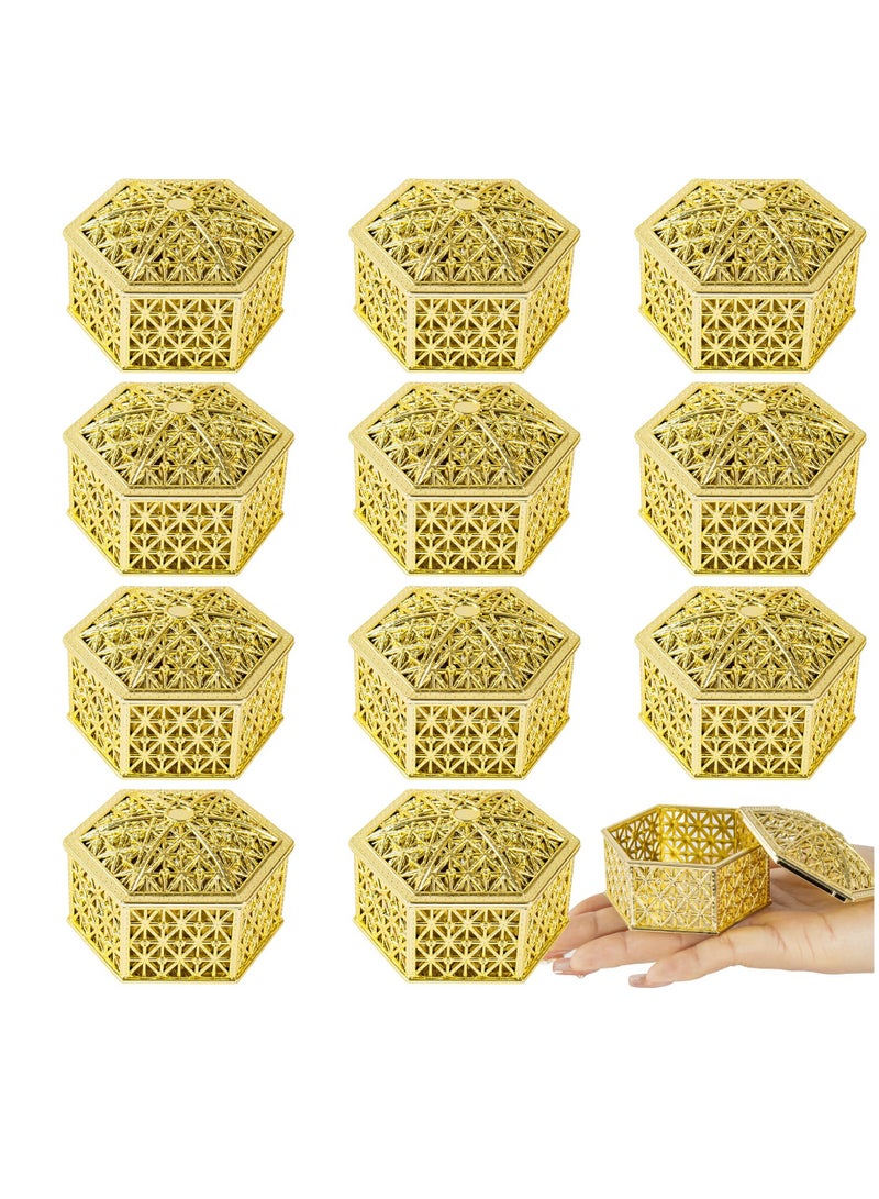 SOLARAE 12 Pcs Hexagon Candy Boxes Plastic Wedding Favor Boxes Candy Hollow Jars Candy Storage Boxes Gift Boxes for Wedding Baby Shower Birthday Party,Hexagon Gold - Image 1