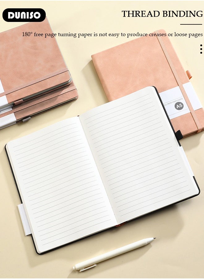 DUNISO Lined Journal Notebooks, A5 Notepad with Ribbon Bookmark Pen Loop, 80 Gsm Lined Paper, Classic PU Leather Notebooks for Women Men Travel Business Work Office  - Image 3