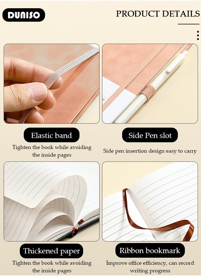 DUNISO Lined Journal Notebooks, A5 Notepad with Ribbon Bookmark Pen Loop, 80 Gsm Lined Paper, Classic PU Leather Notebooks for Women Men Travel Business Work Office  - Image 2