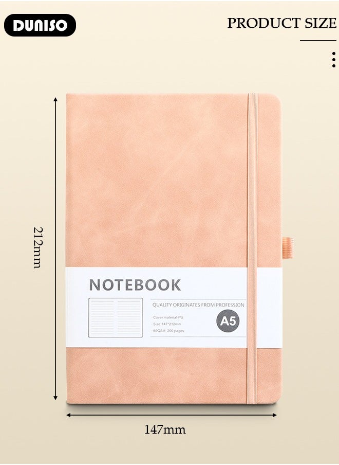 DUNISO Lined Journal Notebooks, A5 Notepad with Ribbon Bookmark Pen Loop, 80 Gsm Lined Paper, Classic PU Leather Notebooks for Women Men Travel Business Work Office  - Image 4