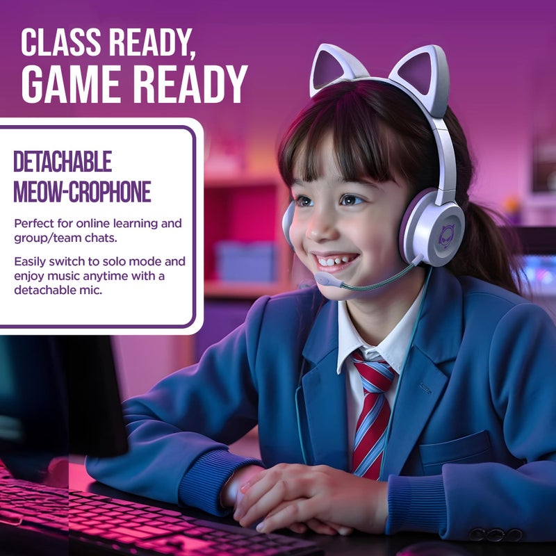 HyperGear Kombat Kitty Headphones for Kids Headphones with Cord Cute Cat Ear Kid Wired (Purple) Gaming Headset for Girls w/Mic Toddler Corded Headphone for Kids for School, Home, Streaming, Recording - Image 5
