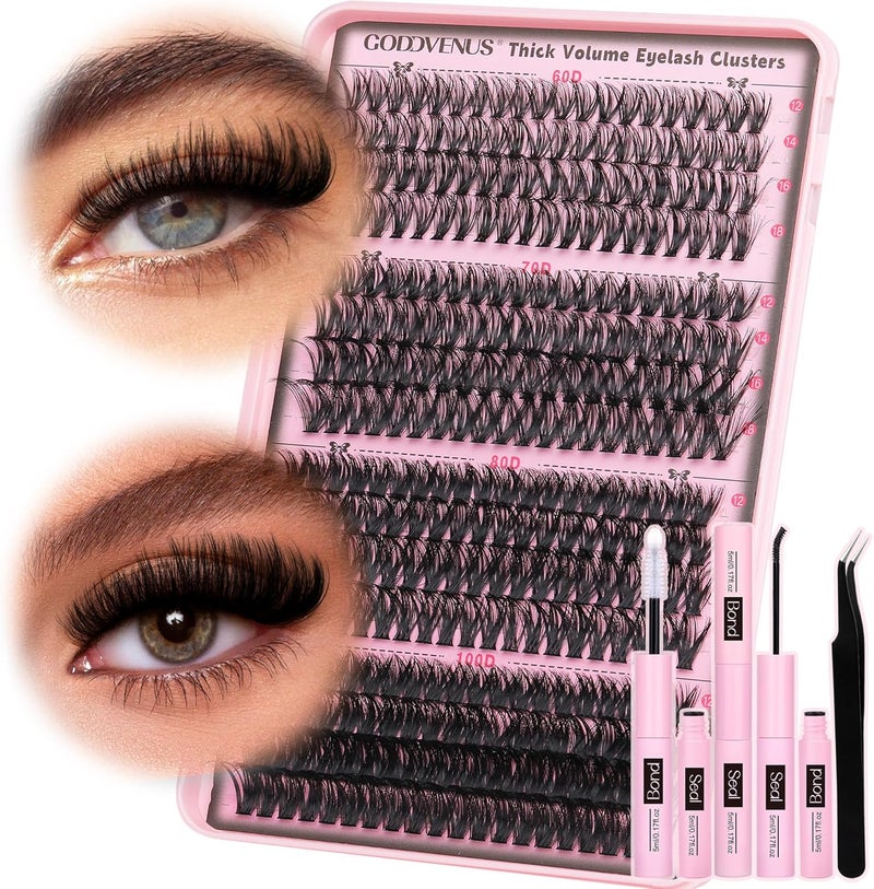 Fluffy Individual Eyelashes Kit 607080100D Clusters Lashes Kit 320Pcs Eyelash Clusters DIY Lash Extension kit Russian D Curl Lashes Individual Cluster with Bond and Seal 1218mm Mix