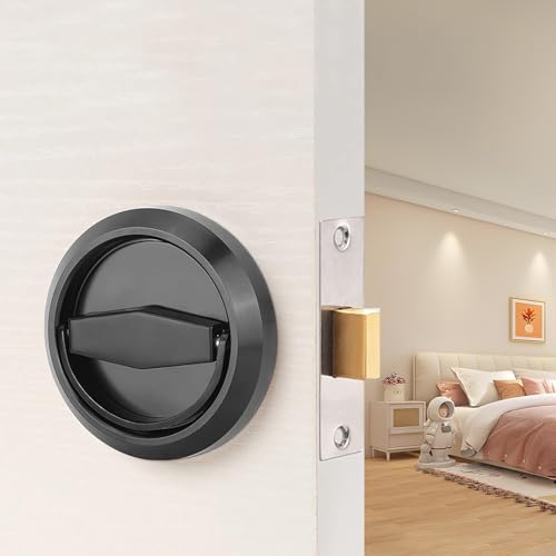 FarBoat 2pcs Round Embeded Hidden Concealed Handles Recessed Flush Pulls for Cabinet Door Closet Cupboard (74mm/2.9inch OD Black) - Image 3