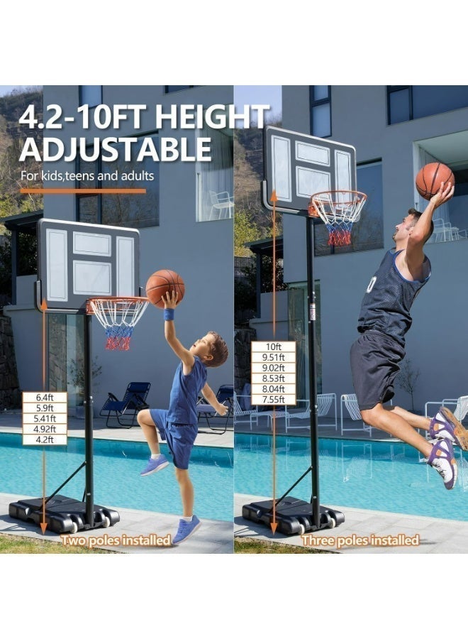 Pikengenus 10FT Adjustable Height Portable Basketball Hoop 4.2-10ft Adjustable Height 44 Inch Shatterproof Backboard Fillable Base with 2 Wheels for Kids Youth and Adults in Backyard Driveway - Image 5