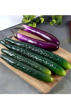 PRO 2 PCS Lifelike Soft PU Cucumber&Eggplant, Cabinet Food Display Decorative Vegetable Model, Fake Vegetable Home Kitchen House Table Show  - Image 2