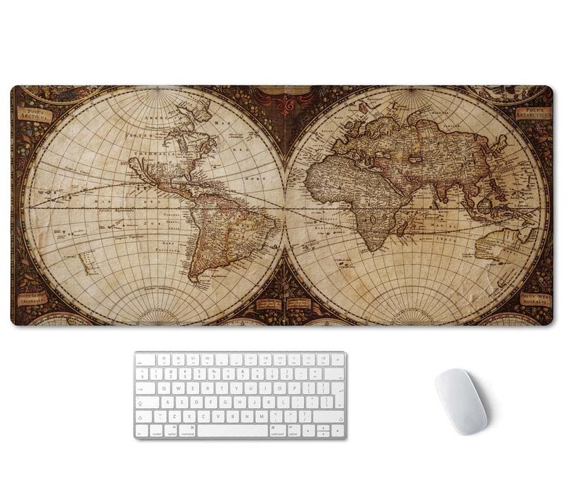 SSOIU Extended Gaming Mouse Pad XXL ArtSo Large Keyboard Mat Long Mousepad Desk Decor Writing Pad Non Slip Rubber Base Stitched Edges for Work, Game, Office, Home, 35.5" x 15.7", Vintage World Map - Image 1
