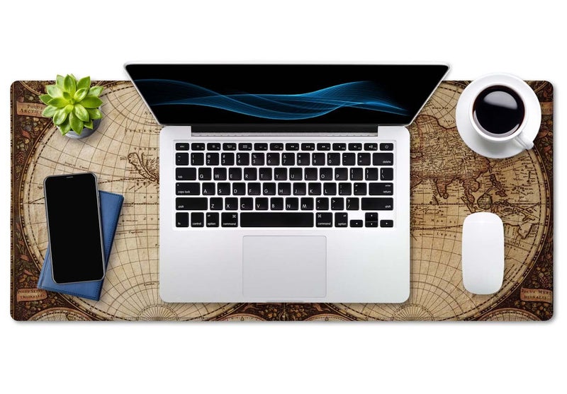 SSOIU Extended Gaming Mouse Pad XXL ArtSo Large Keyboard Mat Long Mousepad Desk Decor Writing Pad Non Slip Rubber Base Stitched Edges for Work, Game, Office, Home, 35.5" x 15.7", Vintage World Map - Image 4